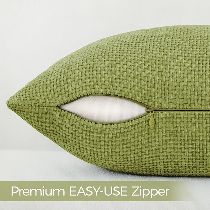 a moment Forest Green Chenille Throw Pillow Covers 24x24 Inch Pack of 2 Modern Decorative Throw Pillow Cases Farmhouse Cross Covers Home Decor for Sofa Bedroom Living Room