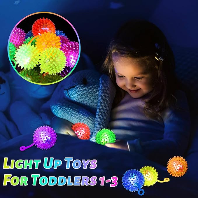 120PCS Light Up Ball, Bouncy Balls for Kids, 6 Colors LED Flashing Squeaky Ball, 2.55inch Light Up Toys, Fidget Sensory Toys, Glow in The Dark Party Favors for Teens, Adults, Children