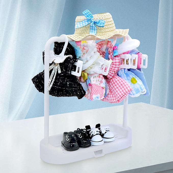5-Pack Clothes Set Designed for Labubu Clothes with Accessories Set, Includes 6 Mini Accessories, Display Bag, Clothes Rack, Headphones, Camera, Sunglasses, Shoes Accessories for Labubu - Style C