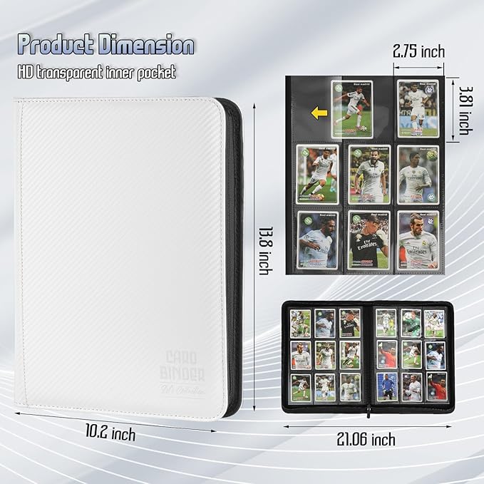 Trading Card Binder, Premium 9 Pocket Double Sided 540 Pocket PU Card Collection Binder, Collectible Trading Card Albums for MTG, TCG, Sport Card, Game Cards (White 1)