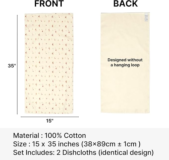Korean Sochang Cotton Muslin Kitchen Towels, Set of 2 (Peony) | Made with Korea's traditional Sochang muslin, softens & tightens with each wash, Oeko-Tex certified print, bleach-free