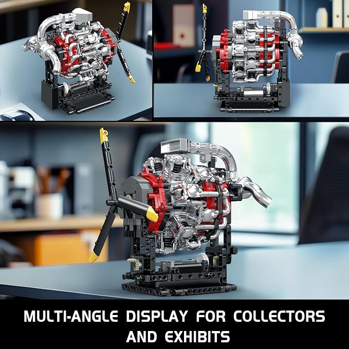Mould King Aircraft Engine Building Blocks Set - Mini Radial Aviation Engine Model Kit with Motor, 7-Cylinder Engine Engineering Building Kits, DIY STEM Construction Toys for Adults (1147 PCS)