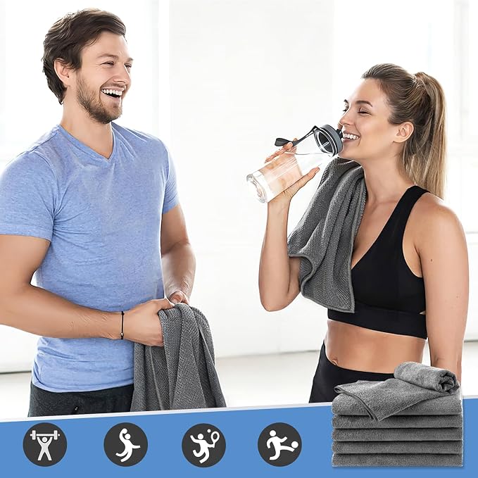 UNIMADE 2 Pack Gym Towels Set - Highly Absorbent and Quick Drying Microfiber Salon Towels, Premium Hand Cloths for Bathroom, Gym, Shower, Hotel, and Spa - 16x27 inch (Grey)