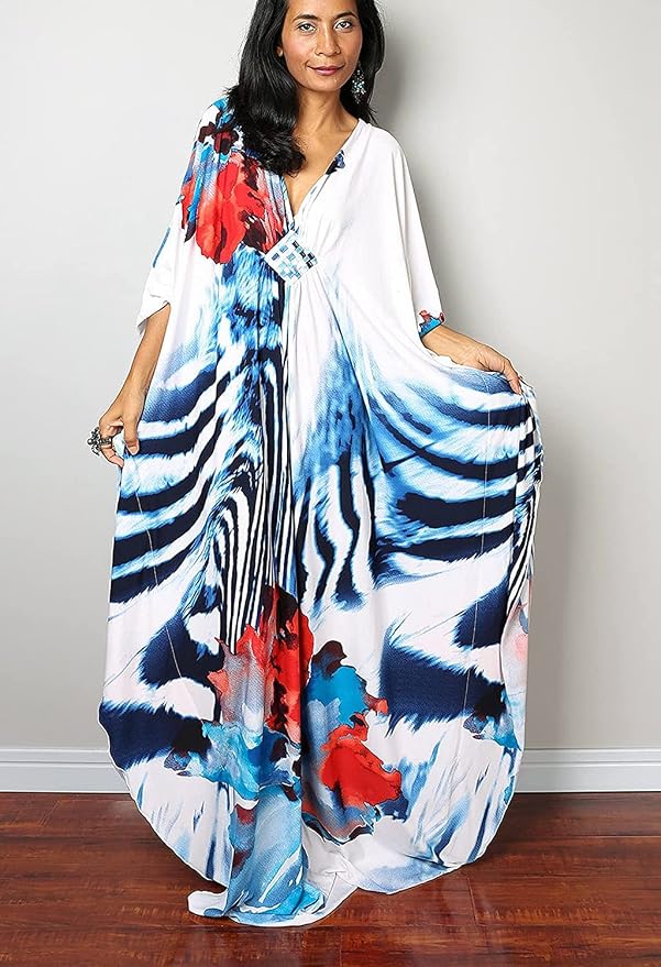 Venasha Womens Caftan Floral Print Kaftan Dress Short Sleeve Swimsuit Cover up Loungewear for Summer