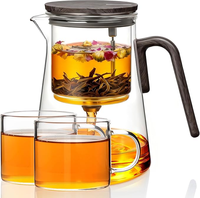 ZENS Enchanted Teapot Set, Magnetic Glass Tea Infuser Pot with 2 Cups for Loose Leaf Tea Steeper, Magic Tea Maker, Mess-Free Loose Tea Diffusers for Tea Lovers Ideal Gifts, 34oz (1000 ml)