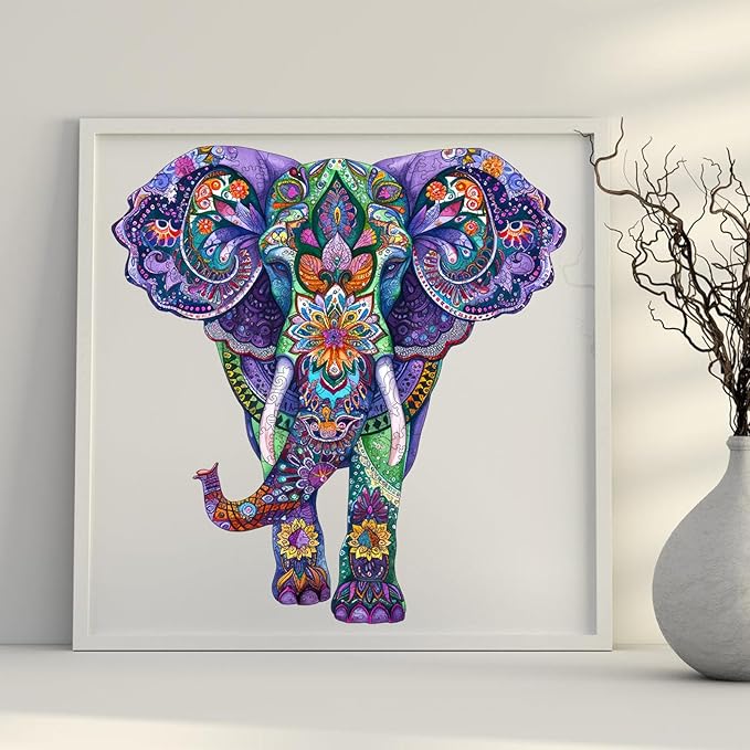 Qiuenisray Wooden Puzzles for Adults 500 Pieces, Elephant Challenging Jigsaw Puzzle, Home Decor, FSC Certified Unique Animal Shape Adult Puzzles Piece, Irregular Best Gift for Family Game 17.6x18.5 in
