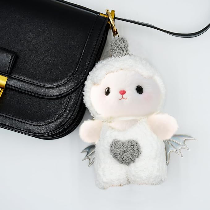17cm Doll Clothes for Lububu, Dinosaur Costume with Wings, Faking Animal Style Outfit for 6.7" Plush Doll, Handmade Jumpsuits for Keychain Accessories(White)