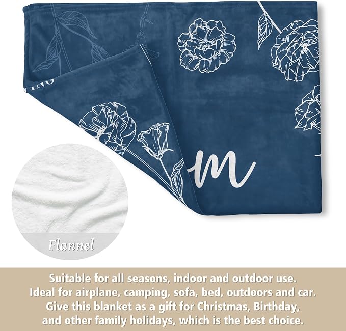 GiltGlimmer Mom Birthday Gifts, Mom Floral Blanket Blue, 60" x 50" | Gifts for Moms from Daughter Son, We Love You Present for Mother Mommy Christmas Mothers Day