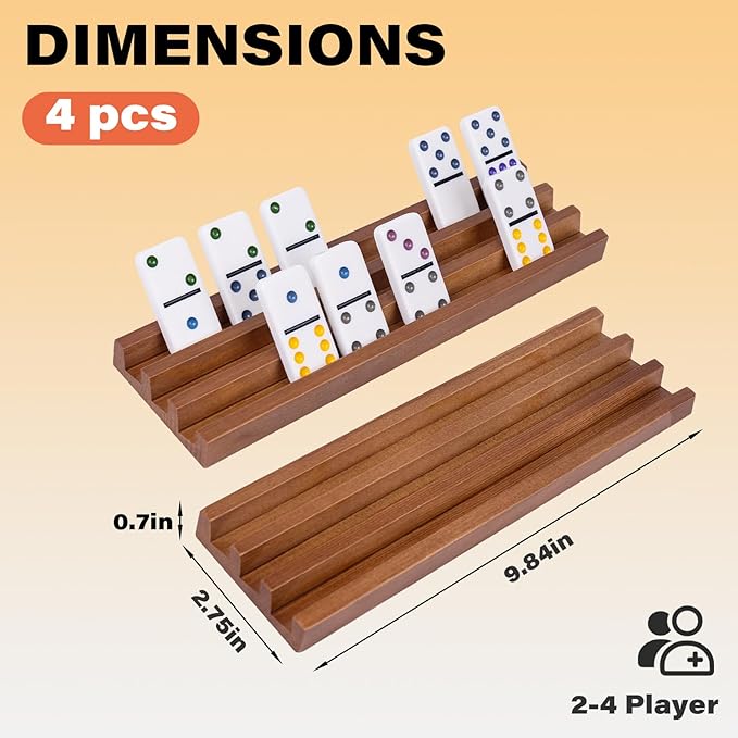 Wooden Domino Racks Set of 4, Domino Tiles Trays and Holders Organizer for Mexican Train and Other Games