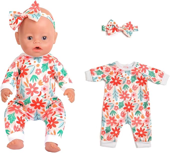 5 Sets Baby Doll Accessories and Clothes - Headbands, Pajamas for 15-18 Inch Dolls, 10 PCs Total