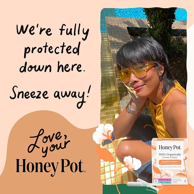 The Honey Pot Company - Multipack -100% Organic Cotton Core Tampons w/Bio Plastic Applicator - Regular & Super Absorbency - Unscented - Feminine Care - 54 Count (3 Packs of 18)