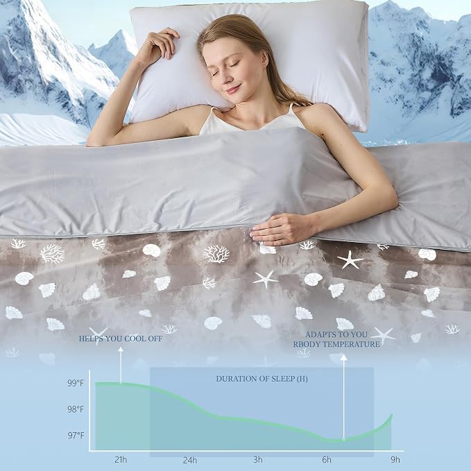 Cooling Blanket Throw Size (50"x70"), Double Sided Ice Cold Blanket for Hot Sleepers, Transfer Heat to Keep Cool, Soft Lightweight for Night Sweats, Bed & Couch, Ocean Design