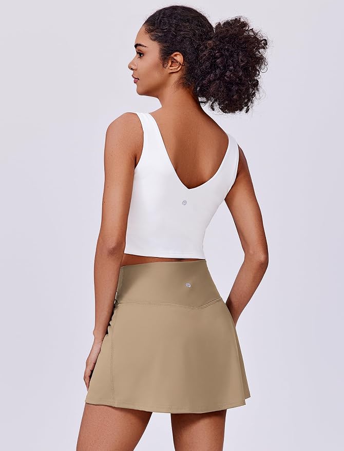 PINSPARK 14" Womens Tennis Skirt High Waisted Golf Skort with 2 Pockets | Built-in Shorts, A Line, Tummy Control, Stretchy, Casual, Mini, Workout, Pickleball, Running, Skort for Woman