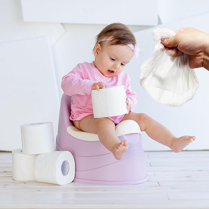 100Pcs Potty Liners - Disposable Potty Training Liners Bags for Portable Travel Toilet Seat Covers For Toddlers Kids (Clear Elastic)