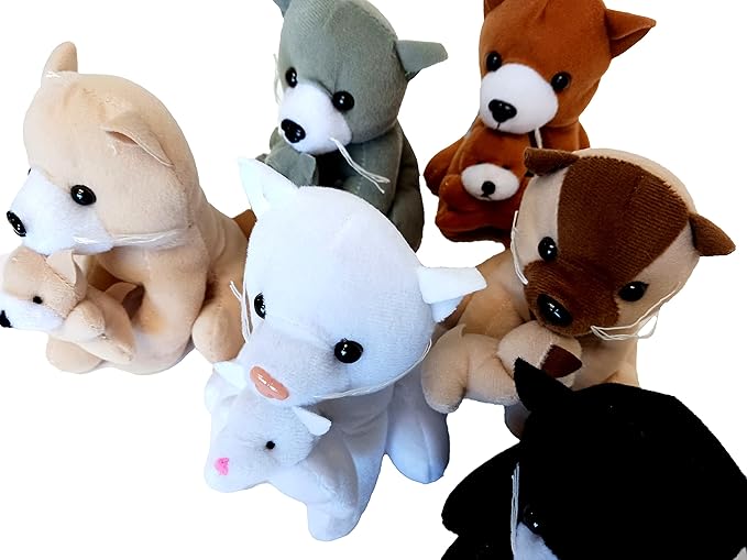 Plush Dogs and Cats Holding Their Babies (6 Cats Holding Kittens)