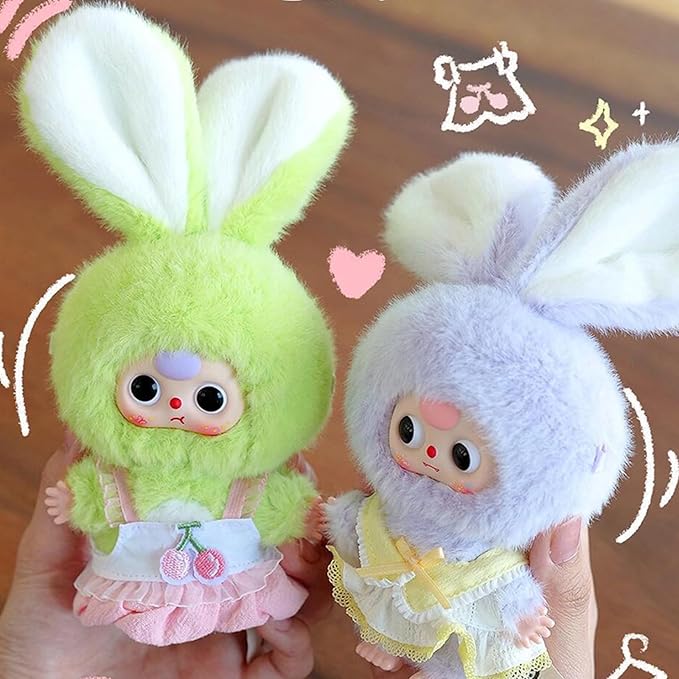 Baby Three Miniature Bunny Series Doll Box, Plush Doll Ornament Bag Pendant Toy, Vinyl Mystery Box Action Figure Birthday Toy Gift, Random 1PC