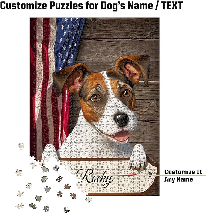 Custom Wooden Jigsaw Puzzles with Your Dog's Name on Jack Russell Terrier Art Print - 300 500 1000PCS Puzzles Game and Home Wall Decor