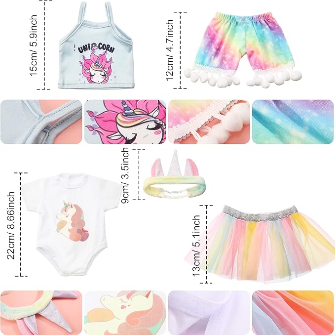 Set of 2 Summer Teddy Bear Clothes Cap & Gow Outfit Fits Make Your Own Most 14" - 18" Bear Plush Stuffed Animal Outfit Pet Dog Doll Cap and Gown Build a Bear Clothe(Unicorn Style, Fit 14"-18")