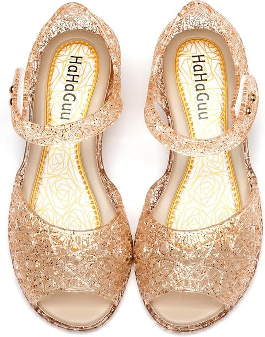 Princess Jelly Flats Shoes Girls Birthday Party Heels Snow Queen Cosplay Costumes Dress Up Sandals for Toddler Little Girls Big Kids