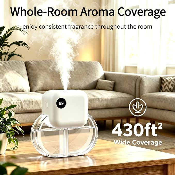 Aromatherapy Diffuser for Home - GloryAir 170ML Essential Oil Diffuser with 6 Mist Levels & 90 Days Runtime, Quiet Cool Mist,7 Color Light, Portable Type-C for Bedroom/Offices(Only Diffuser
