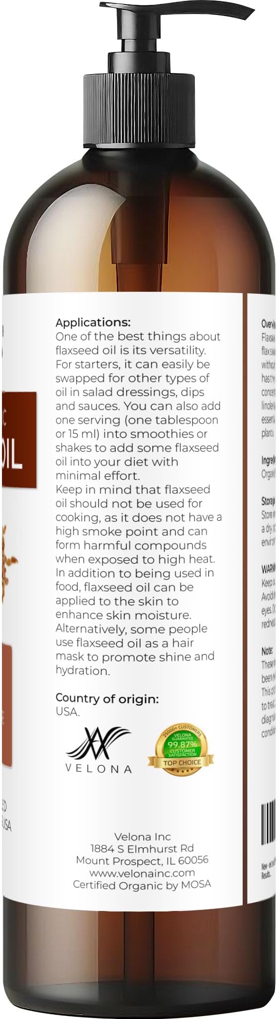 velona USDA Certified Organic Flaxseed Oil - 8 Fl Oz | 100% Pure and Natural Carrier Oil | Unrefined, Cold Pressed |Body, Face & Skin Care | Use Today - Enjoy Results…