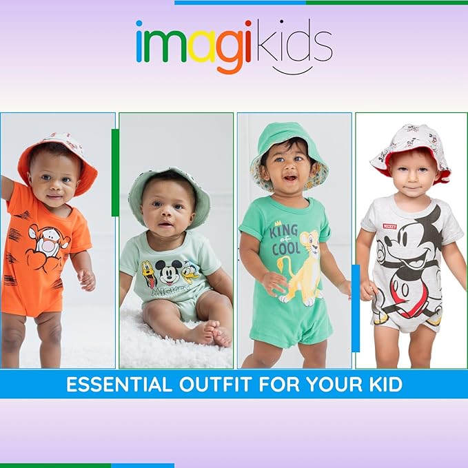 Disney Baby Romper and Reversible Bucket Sun Hat Outfit Set Newborn to Infant Sizes (Newborn - 24 Months)