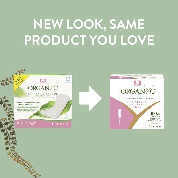 Organyc 100% Certified Organic Cotton Inside and Out Folded Panty Liner, Ultra Thin, Light Flow, 24 Count (Pack of 2)