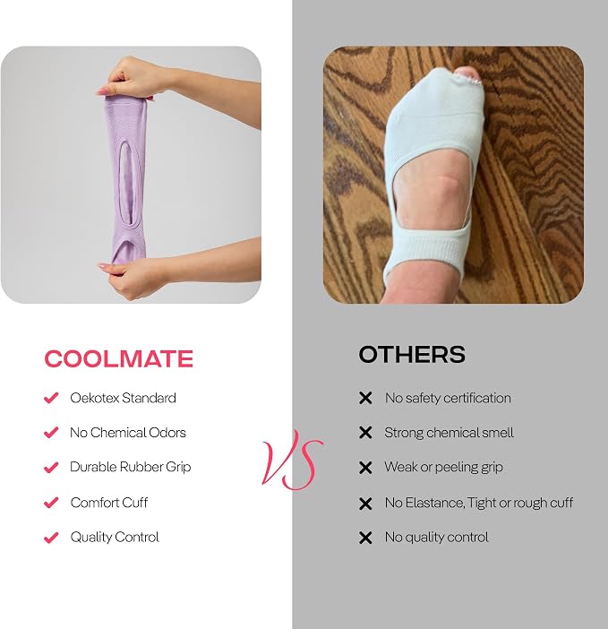 COOLMATE Pilates Socks with Grips for Women, Yoga Socks, Crew Non Slip Women for Barre, Pilates Gifts for Women