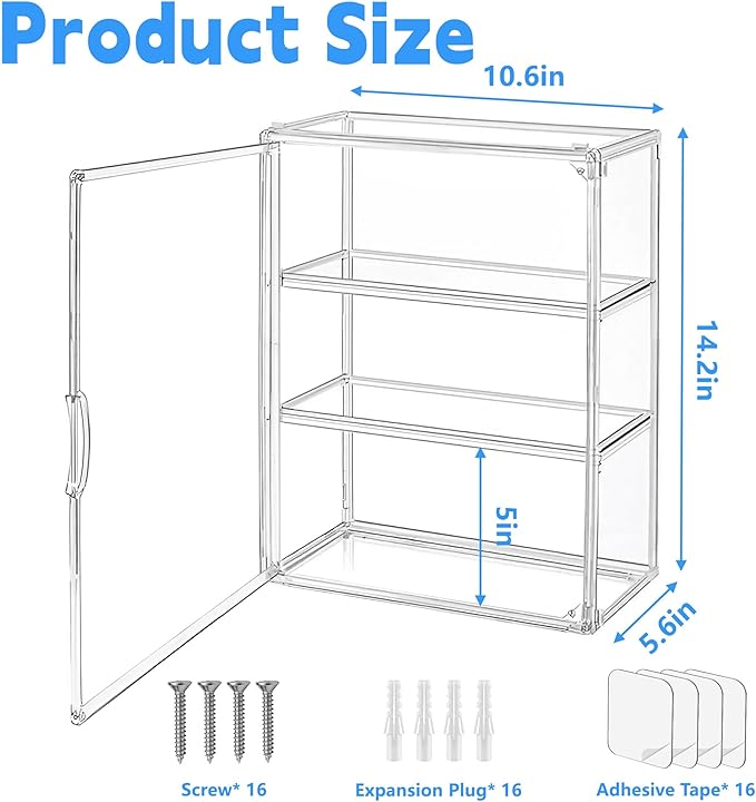 Montex Clear Display Case 4 Pack 3 Tiers, Figure Display Case, Display Case for Figures, Display Case for Collectibles, 3 Tier Display Case