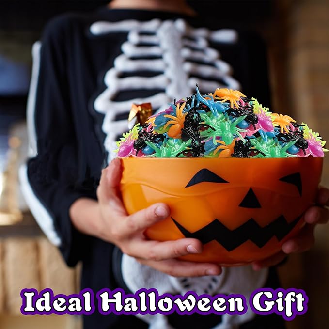 50pcs Halloween Stretchy Spider Toys,Assorted Color Stretchy Spider Squishy Sticky Toys for Trick or Treat Goodies Bags Filler Classroom Rewards