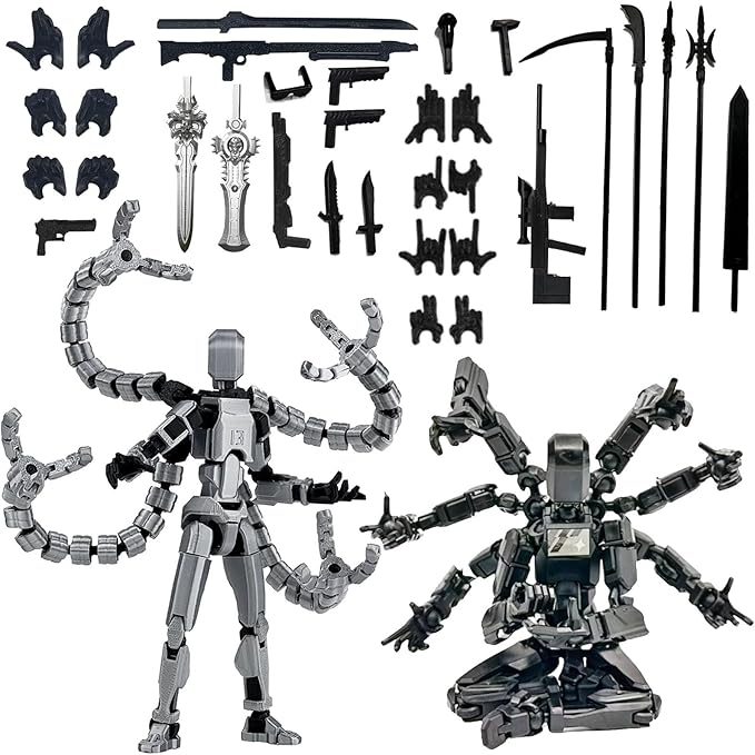 2PCS (Assembly Completed) T13 Action Figure Set, 3D Printed Action Figure,3D Printed Toys Stick Figure,Collectors Decorations for Game Lovers Toys (Gray Black)