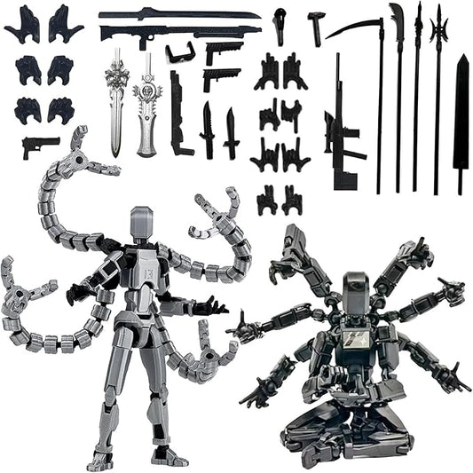 2PCS (Assembly Completed) T13 Action Figure Set, 3D Printed Action Figure,3D Printed Toys Stick Figure,Collectors Decorations for Game Lovers Toys (Gray Black)