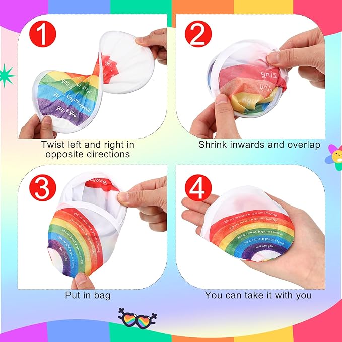 HyDren 36 Set End of The Year Gifts Rainbow Flying Disc Foldable Fans Bulk with Inspirational Card Organza Bag Beach Flying Disc for Fun Graduation Summer Birthday Party Favors Outdoor Activity Game