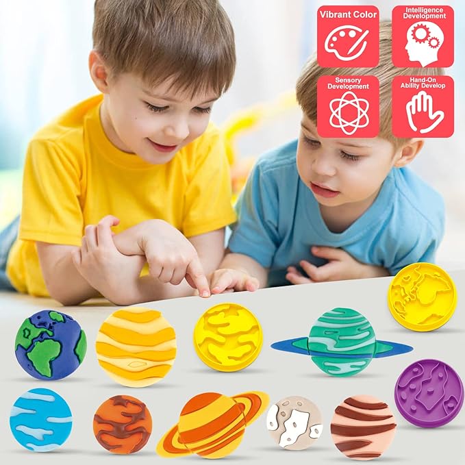 VConejo Color Dough Sets for Kids Ages 2-4, Planets Theme Color Dough Tool Set for Kids Ages 4-8, Color Dough Accessories Toys for Ages 5-7 Boys Girls Toddlers 14 Piece