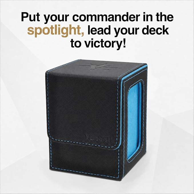 Venssu MTG Deck Box for Commander Display,Card Deck Box Fits 100 Double Sleeved Cards,TCG with 2 Dividers and 1 Toploader (Black and Wathet)