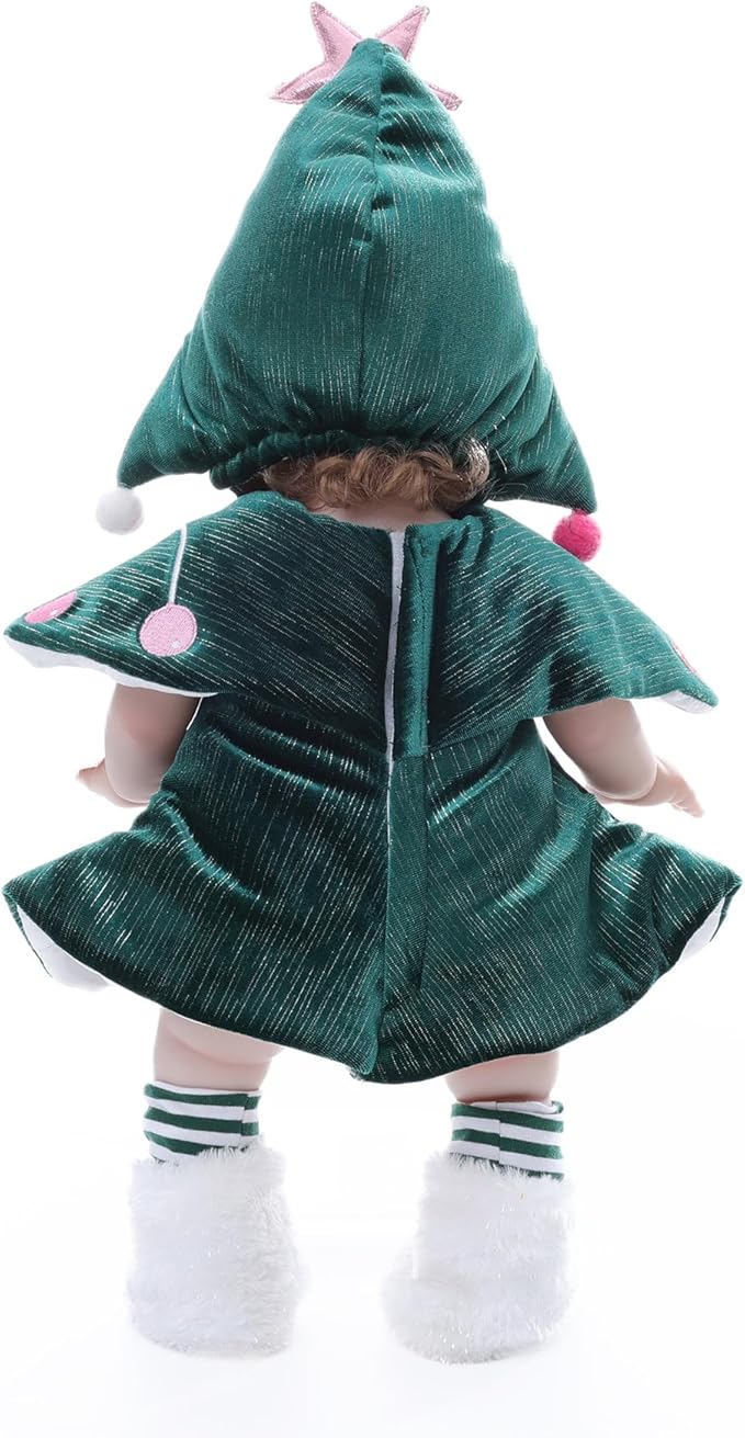 Baby Dolls, 18 Inch Realistic Reborn Full Vinyl Baby Doll with Curly Hair, Hand-Painted Lifelike Details & Cozy Outfit for Girls Ages 3+, Pretend Play, Display & Collection (Green)