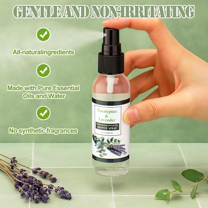 Frienda 6 Pack Eucalyptus Shower Spray with Essential Oils Portable Travel Eucalyptus Blends Mist Spray for Spa and Sauna Steam Room Aromatherapy for Women Teacher Staff Employee Thank You Gifts 2oz