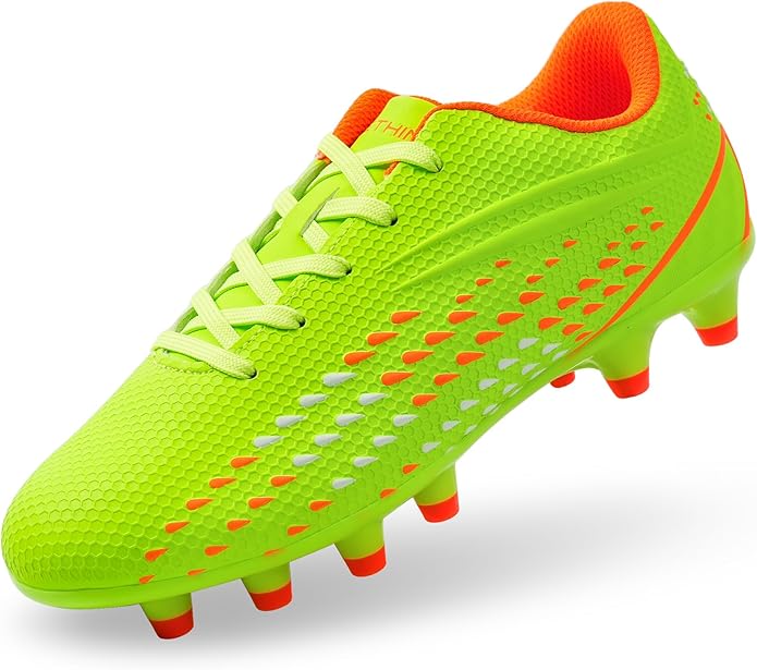 Kids Soccer Cleats for Boys and Girls - Lightweight Firm Ground Football Shoes with Plastic Studs for Natural Grass Play