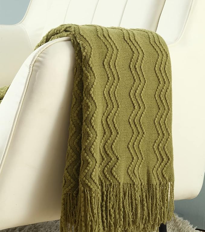 CREVENT Knitted Decorative Throw Blanket for Couch Sofa Chair Bed，Soft Warm Cozy Light Weight for Spring Summer Fall (50''X60'' Avocado Green Christmas Green)