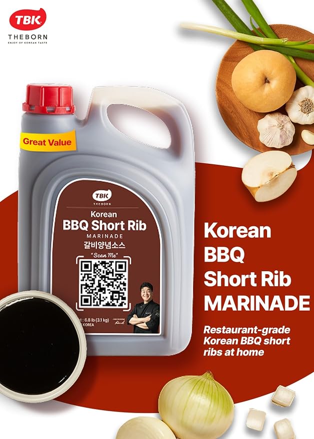 TBK THEBORN Korean BBQ Short Rib Marinade, Sweet Soy Garlic Sauce 3.2kg | Sweet and savory soy garlic marinade for grilled or pan-cooked beef short ribs, chicken, pork and other meats