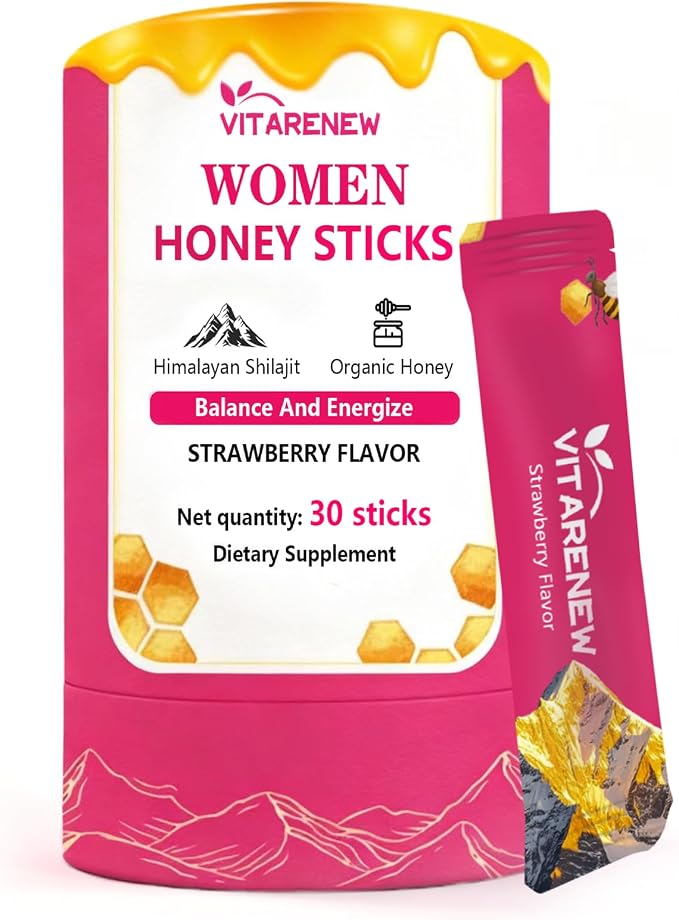Shilajit Honey Sticks for Women with Shatavari & Saffron | 75%+ Fulvic Acid & 85+ Trace Minerals for Hormonal Balance, Energy, Focus & Stamina | Strawberry Flavor, 30 Count.