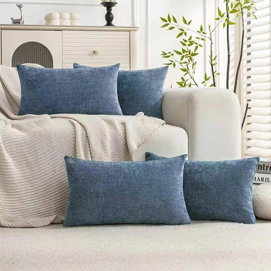 Set of 4 Soft Textured Decorative Throw Pillow Covers 12X20 Inch Cozy Farmhouse Cushion Cover Square Accent Pillow Cases for Bed Couch Sofa Living Room, Smoke Blue