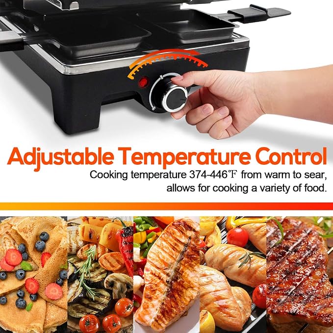 CUSIMAX Raclette Grill Electric Grill Table Portable 2in1 Korean BBQ Grill | Reversible Non-stick Plate, Crepe Maker with Adjustable Temperature Control, 8 Paddles & Shovels/Adjustable Temperature
