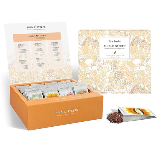 Tea Forte Single Steeps Loose Leaf Tea Sampler Tea Chest, Assorted Variety Tea Box, 28 Single Serve Pouches, Herbal Tea