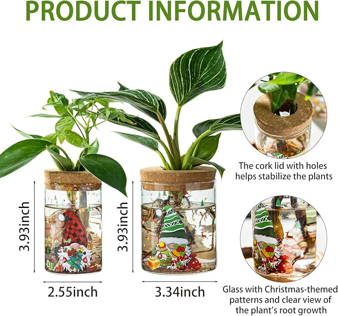 Christmas Vase, Christmas Themed Propagation Stations, Glass Propagation Vases for Plants, Cuttings, Desktop Planter Vase for Home & Office Decor, Set of 6 (3 Large & 3 Small)