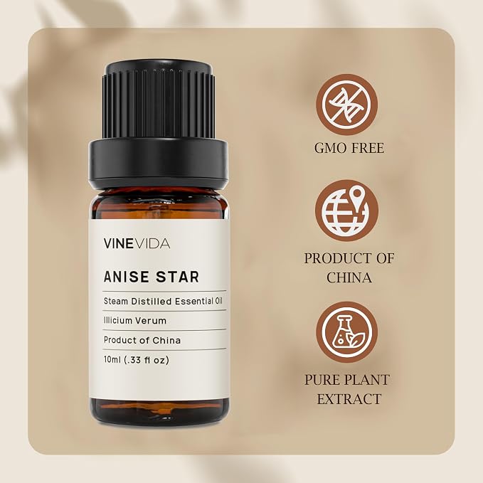 VINEVIDA Anise Star Essential Oil - Undiluted 10 mL for Candlemaking, Soap Making - DIY Candle Scents