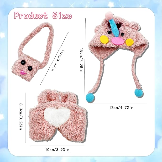 17cm Clothes Set(NO Doll),Hat & Overalls Set for 17cm Accessories Suit,Stylish Adorable Dolls Clothes Accessories,Cute Clothes for Dress up Unique Style (Pink CutePig)