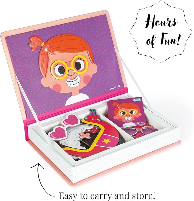 Janod MagnetiBook 66 pc Magnetic Girl Crazy Face Dress Up Game - Ages 3+ J02717