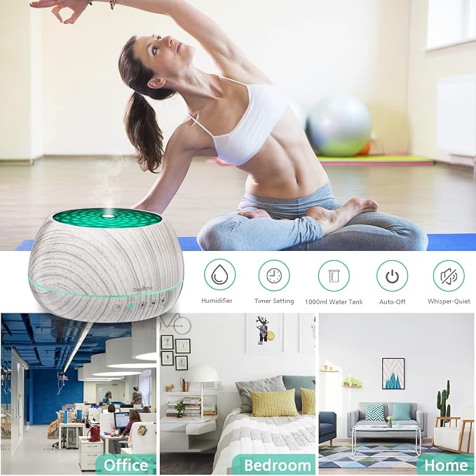 DAROMA 1000ML Essential Oil Diffuser with Bluetooth Speaker & Remote, 2026 Upgrade Aromatherapy Diffuser,Aroma Diffuse with Music Player Function,Humidifier,LED Light in 7 Colors,Home Office Bedroom