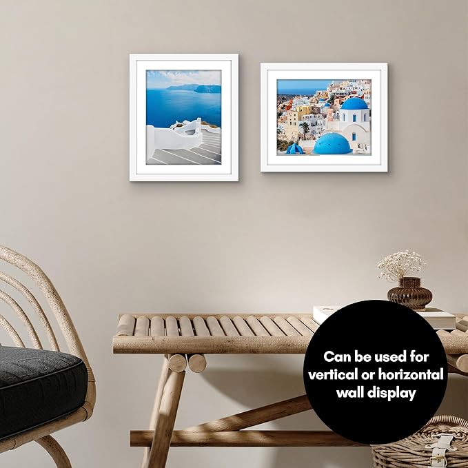 Americanflat 10x12 Picture Frame - Matted to 8x10 - Engineered Wood - White | Shatter-resistant glass, hangs vertical or horizontal, sawtooth hangers included, use with or without mat